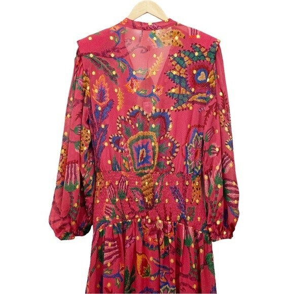 NWT Farm Rio Sunset Tapestry Floral Long Sleeve Boho Maxi Dress Warm Red Size XS - Picture 7 of 16